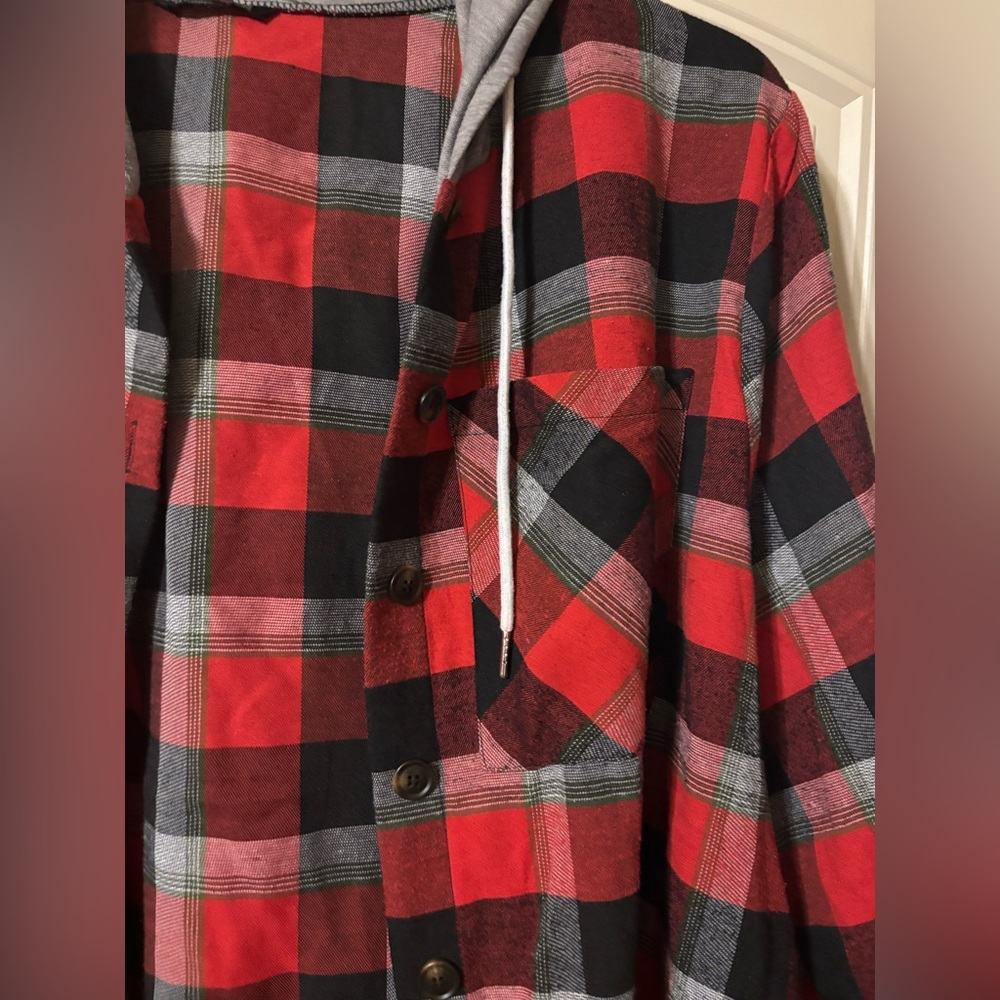 Bloomchic Plaid Patchwork Hooded Drawstring Butto… - image 13